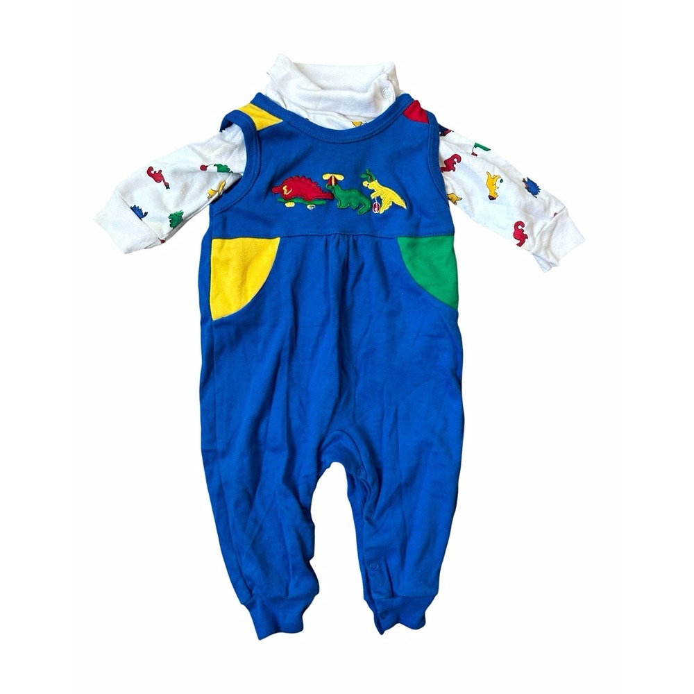 Vintage Baby Outfit Dinosaurs Primary Colors Two Piece '90s 3-6M Small Steps